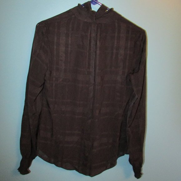 WHBM Tie-Neck Shadow Stripe Plaid Blouse - Picture 8 of 10